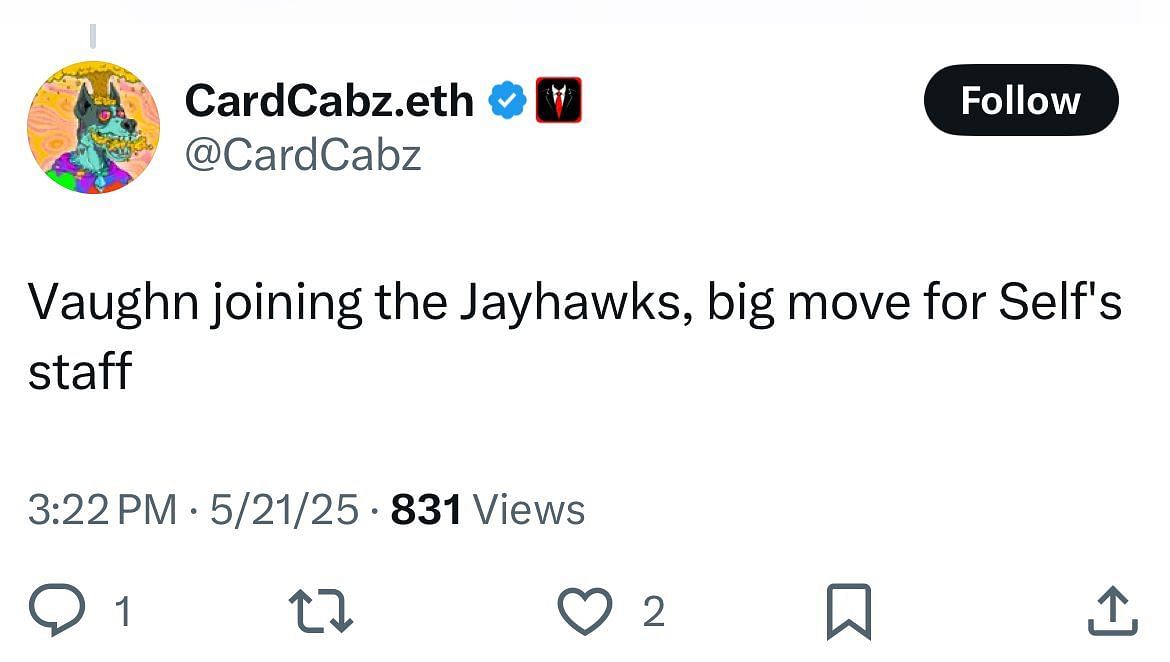 An X user says Vaughn's hire is a big move for Kansas
